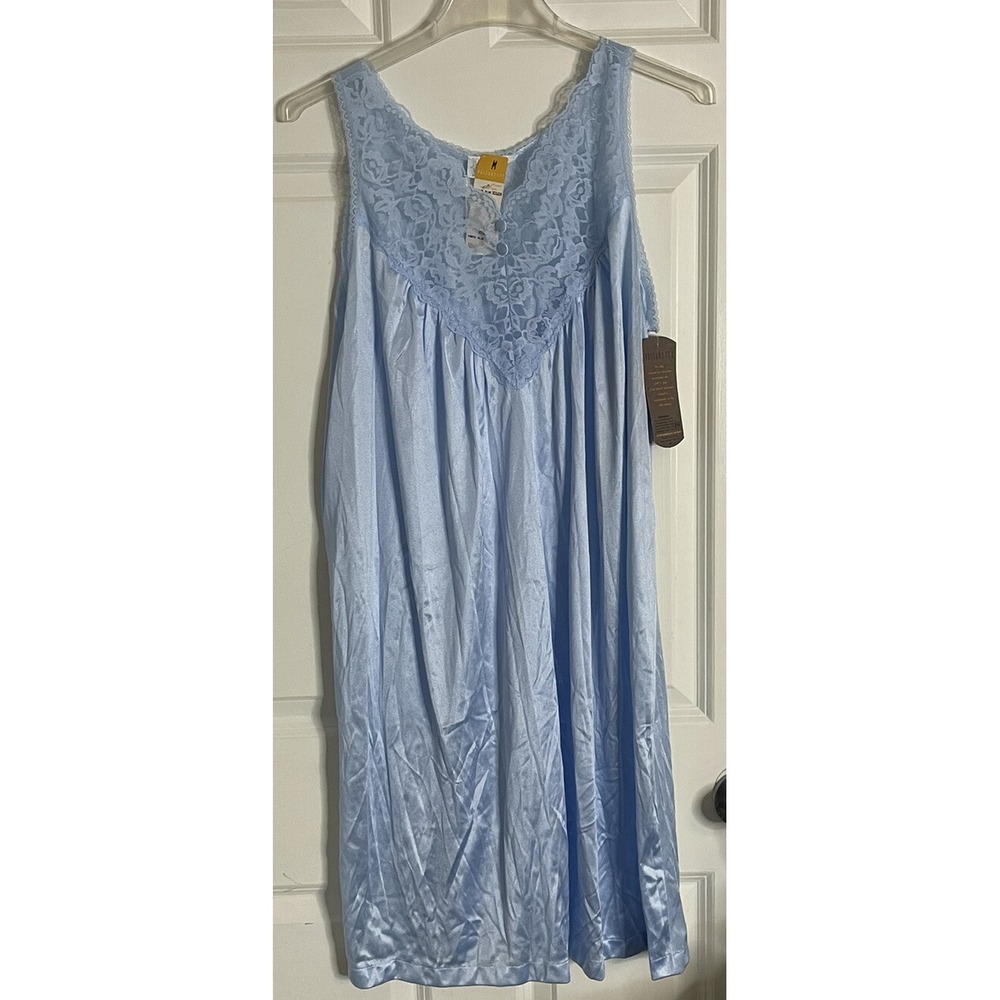 Vintage 80s Sheer Satin Nylon Mid Length Nightgown Soft Nightie Sleeveless Med
